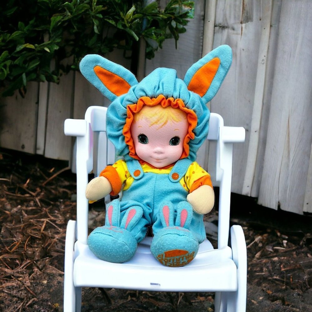 Vtg Playskool Baby Jammie Pies Tuck Doll 1986 Blue Bunny Rabbit Slippers Ears